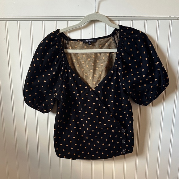 Madewell Tops - Madewell Black Blouse with Gold Polka Dots